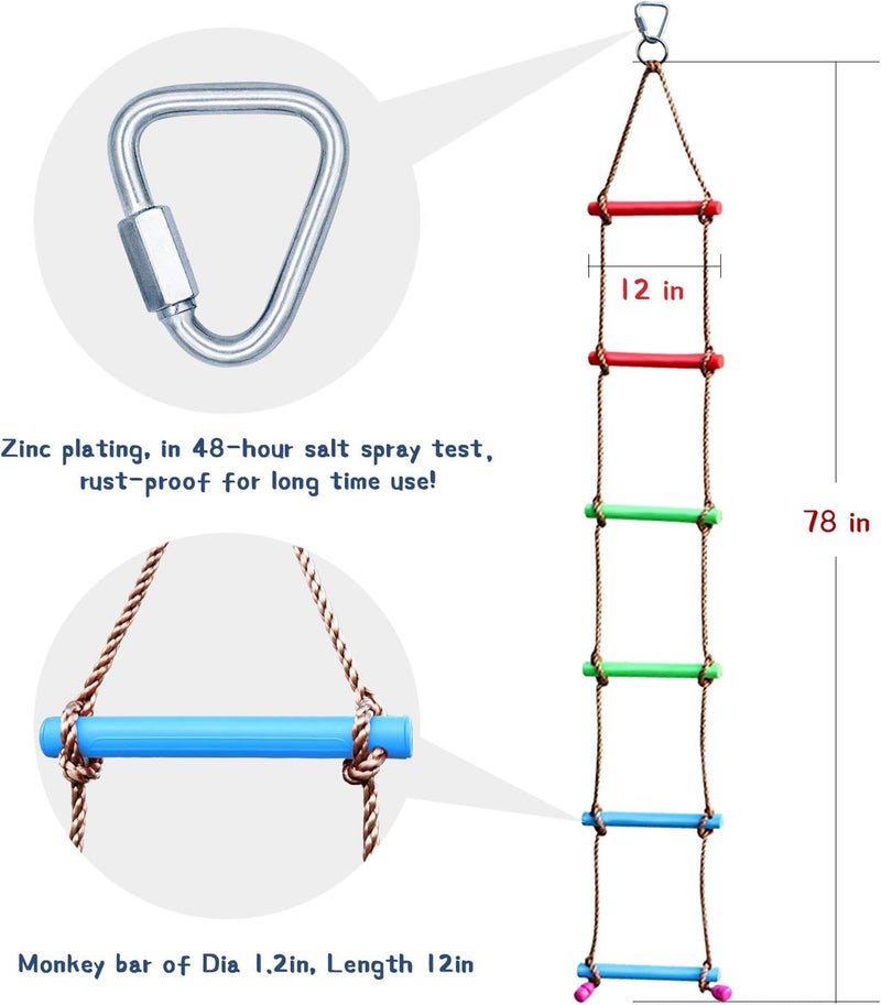 Rainbow Craft 6.6FT Climbing Rope Ninja Ladder for Kids - Kids Ninja Warrior Obstacle Course Accessories - Swing Rope Ladder - Image 2