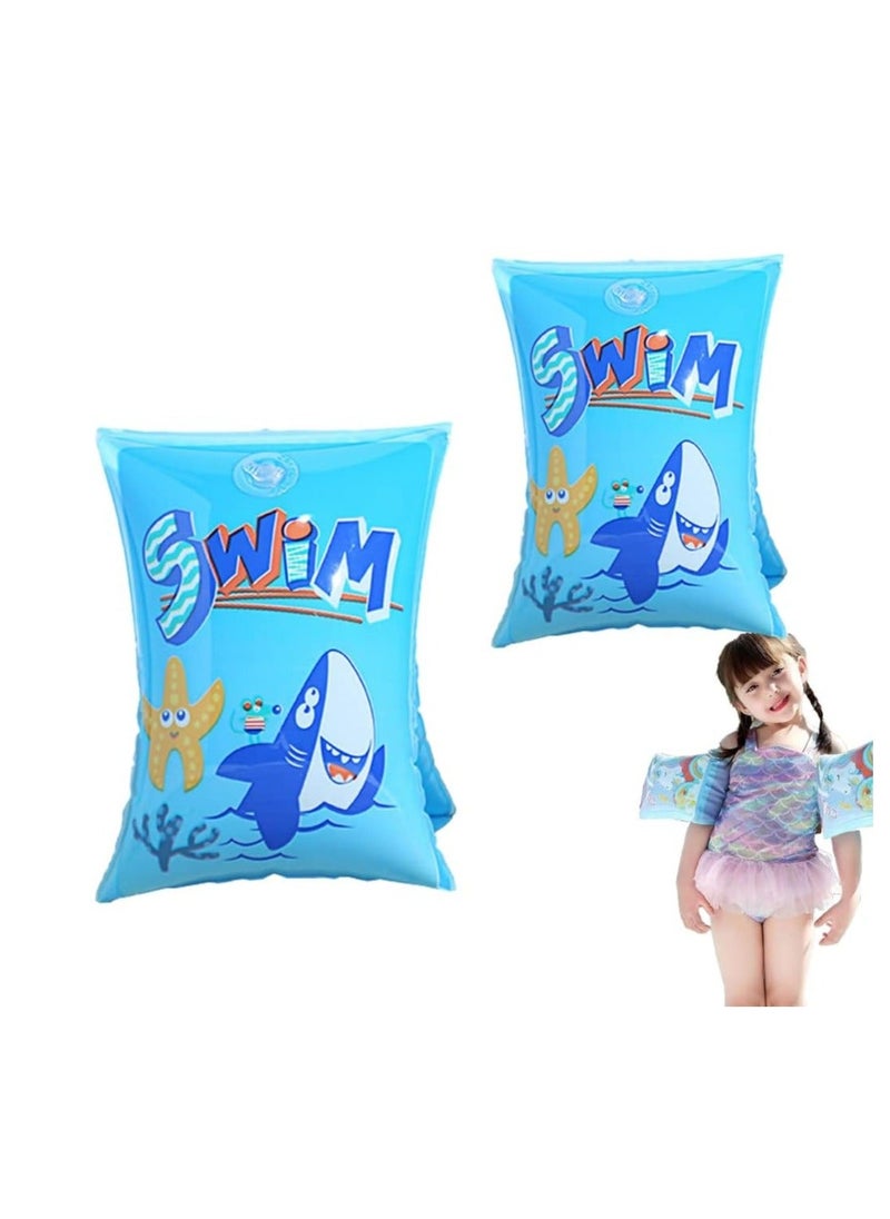 Y&D SYOSI Children's Swimming Armbands Motif with Shark Roll-Up Inflatable Swim Floater Sleeves Training Aid Baby Float Arm Bands Kids Ring Pool Water Toy Accessories for Boys Girls 2-6 Years  - Image 1