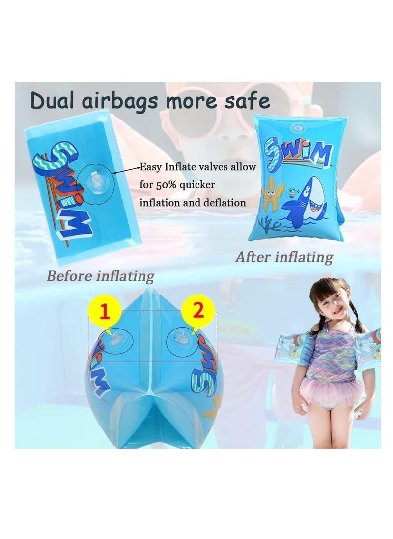 Y&D SYOSI Children's Swimming Armbands Motif with Shark Roll-Up Inflatable Swim Floater Sleeves Training Aid Baby Float Arm Bands Kids Ring Pool Water Toy Accessories for Boys Girls 2-6 Years  - Image 4