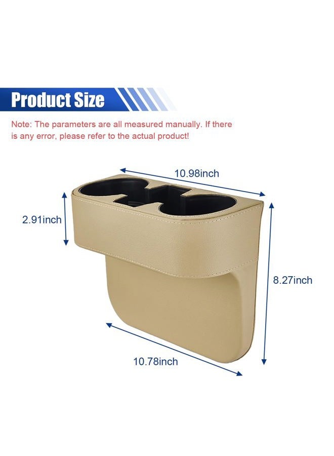 KITUREK Car Cup Holder, Auto Front Seat Organizer, Multifunctional Cup Drink Holders with PU Leather Cover, Gap Filler Storage Box Coin Bucket Console Side Pocket Cell Mobile Phone Holder (Beige) - Image 2