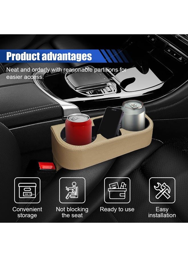 KITUREK Car Cup Holder, Auto Front Seat Organizer, Multifunctional Cup Drink Holders with PU Leather Cover, Gap Filler Storage Box Coin Bucket Console Side Pocket Cell Mobile Phone Holder (Beige) - Image 4