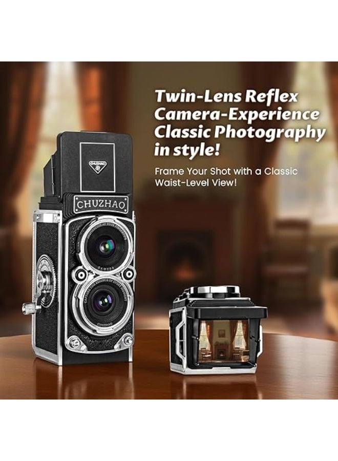 LENND Vintage Mini Digital Camera, Portable TLR Style Retro Point and Shoot Compact Small Pocket 1080P FHD Video 12MP Autofocus Vlogging Camera with 16 GB Card for Beginners Teens Adults Kids Black - Image 2