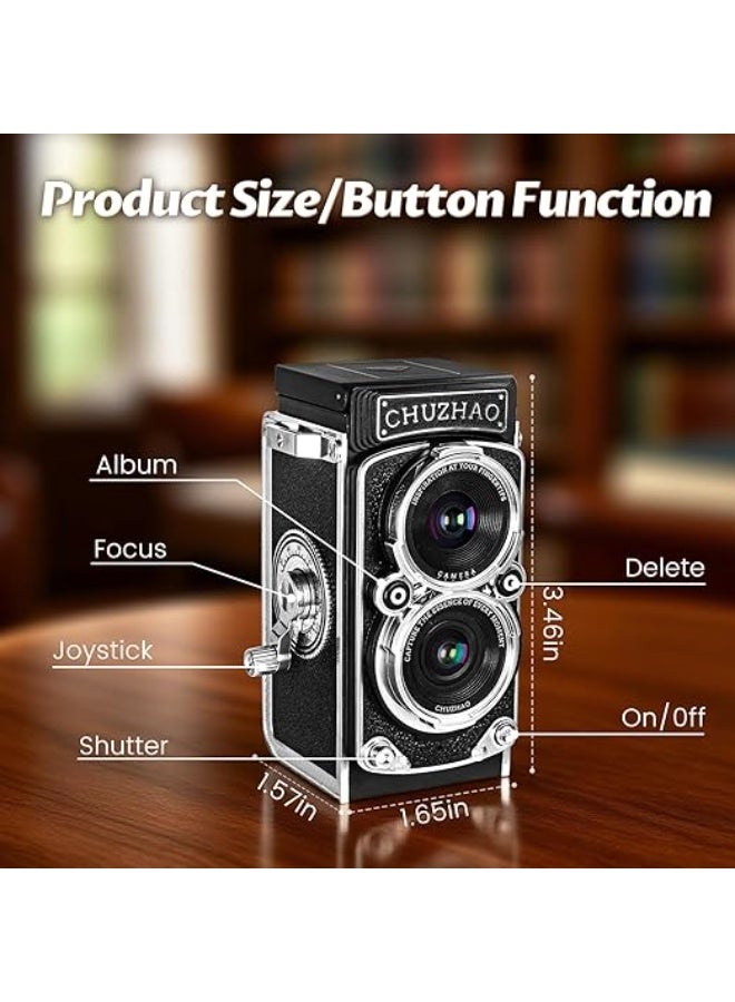 LENND Vintage Mini Digital Camera, Portable TLR Style Retro Point and Shoot Compact Small Pocket 1080P FHD Video 12MP Autofocus Vlogging Camera with 16 GB Card for Beginners Teens Adults Kids Black - Image 4