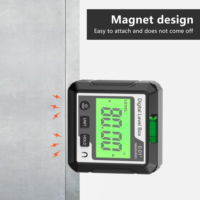 Digital Angle Finder Tool, Electronic Level with Magnetic Base, LCD Bubble Level, Compact Red Black White - Accurate Measurements, Angle Slope Conversion, Ideal for Woodworking (Black) - Image 2