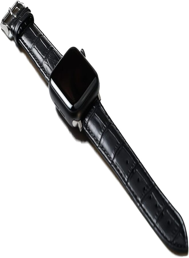 IZONE Premium and Stylish Luxury Leather Strap Designed For Apple Watch Compatible With Series 2 3 4 5 6 7 8 9 Ultra (42mm/44mm/45mm, Black)