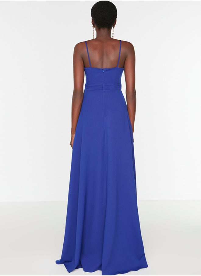 trendyol - Sax Evening Dress With A slit and Decollete TPRSS19FZ0511 - Image 1