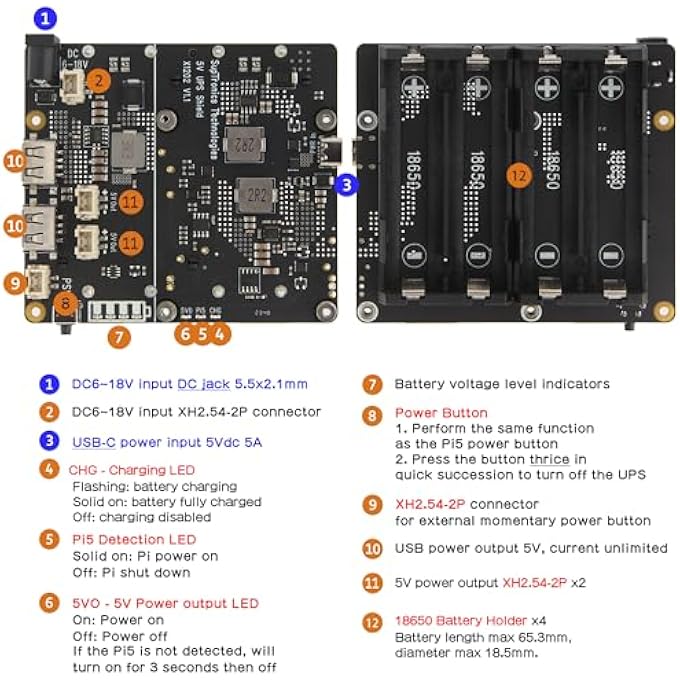 X1201 ULTRA-THIN 18650 UPS SHIELD FOR RASPBERRY PI 5, WITH MAX 5.1V 5A OUTPUT & AUTO POWER ON & SAFE SHUTDOWN & POWER LOSS DETECTION FUNCTION - Image 2