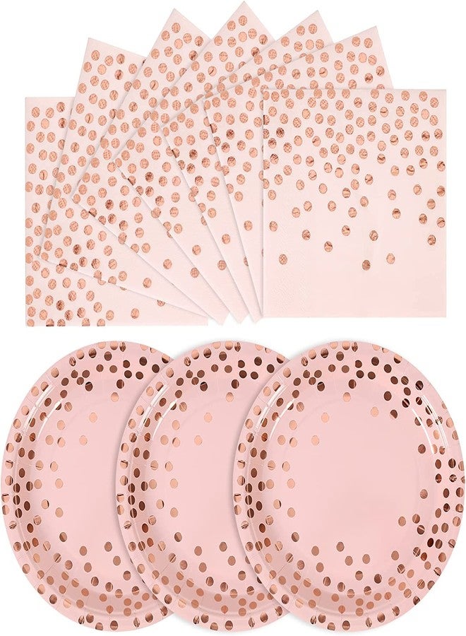 CENLBJ Pink and Rose Gold Paper Plates-50 Pack- 25 * 7inch Paper Plates & 25 * 6.5inch Napkins,Pink Plates and Napkins Party Supplies for Birthdays,Baby Showers and All Occasions - Image 1