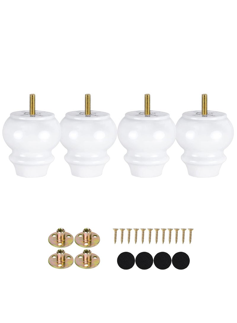 KASTWAVE Wood Furniture Legs, 4 Pcs Replacement Sofa Legs for DIY Projects,  Mid Century Legs with Pre-Drilled Bolt Holes, Ideal for Couches, Dressers, Sideboards, Coffee Tables (3 inch, White) - Image 1