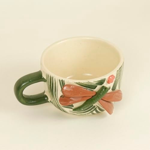 Green Route Handcrafted Ceramic Cup with 3D Dragonfly Design – 375 ml Artistic Coffee/Tea Mug – Eco-Friendly & Microwave Safe – Nature-Inspired Ceramic Stoneware (Set of 1) - Image 5