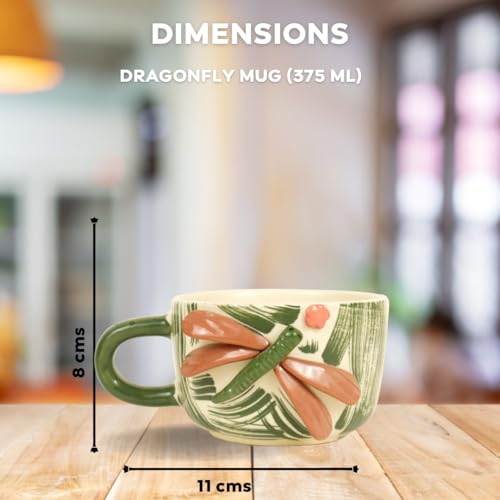 Green Route Handcrafted Ceramic Cup with 3D Dragonfly Design – 375 ml Artistic Coffee/Tea Mug – Eco-Friendly & Microwave Safe – Nature-Inspired Ceramic Stoneware (Set of 1) - Image 3
