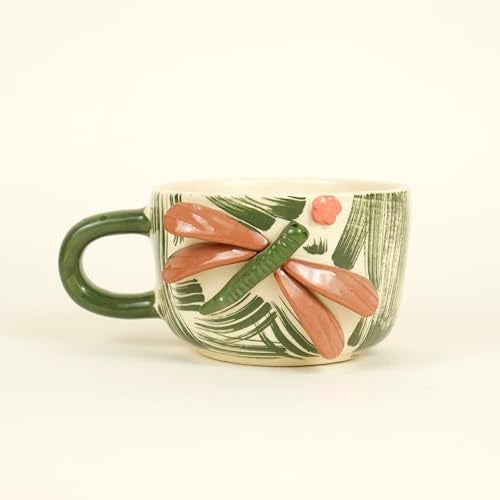 Green Route Handcrafted Ceramic Cup with 3D Dragonfly Design – 375 ml Artistic Coffee/Tea Mug – Eco-Friendly & Microwave Safe – Nature-Inspired Ceramic Stoneware (Set of 1) - Image 4