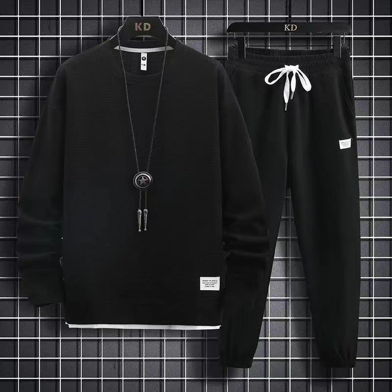 بدلة ربيعية وخريفية للرجال ملابس رياضية عصرية غير رسمية سويت شيرت وسروال رياضي قطعتين فضفاضة إصدار موضة - Image 3