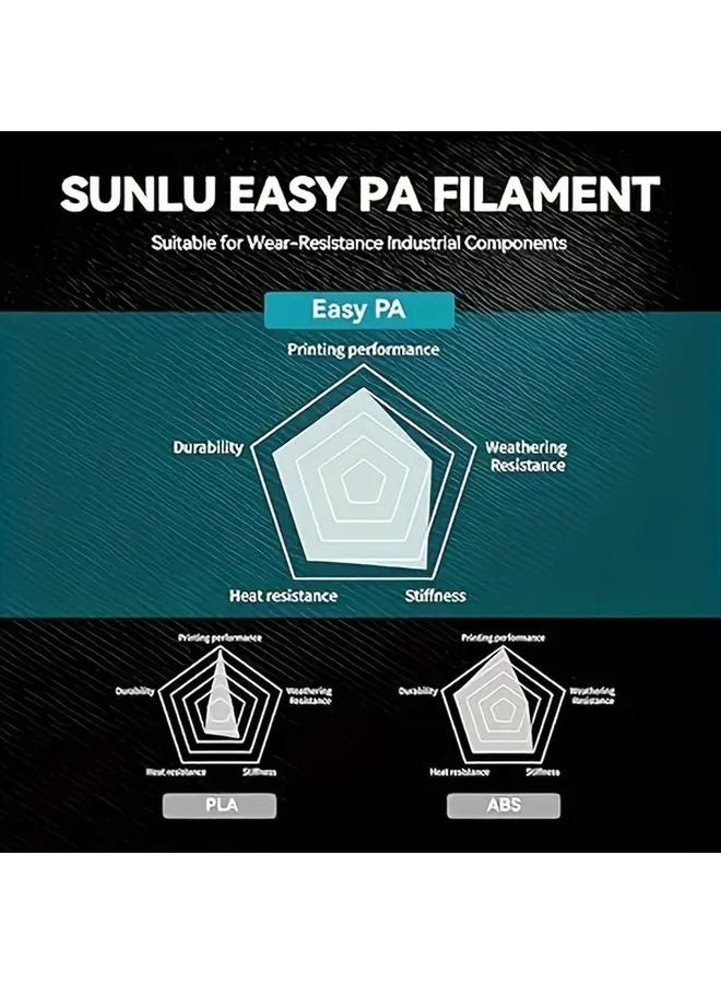 SUNLU EASY PA خيوط الطباعة ثلاثية الأبعاد من النايلون 1 كيلوغرام أسود عالي القوة مقاوم للحرارة - Image 3