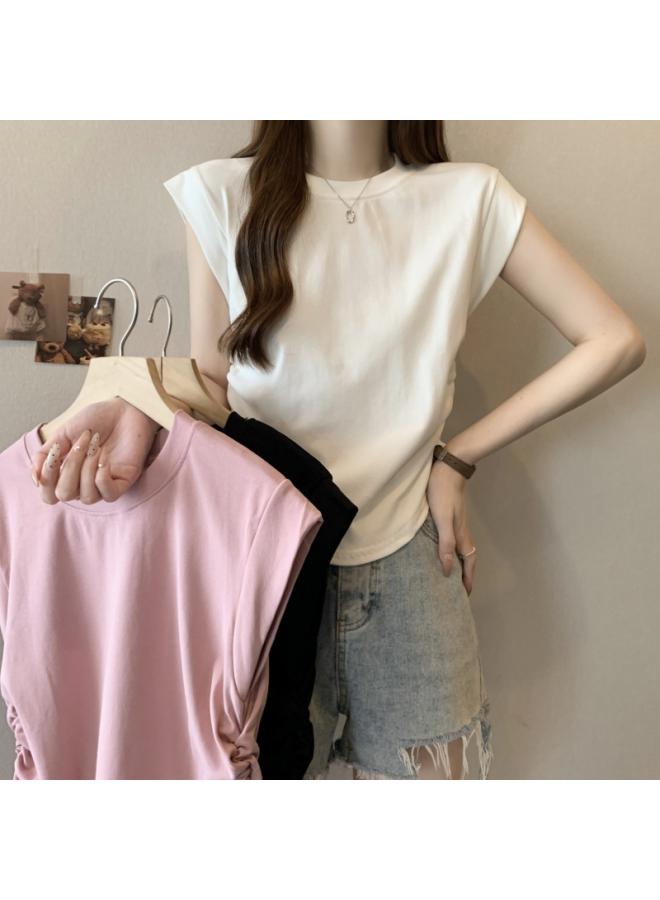 Summer New Feifei Sleeve Tight Waist Short-sleeved T-shirt Women's Korean-style Slim-fit Top Fashionable All-match Trendy 
