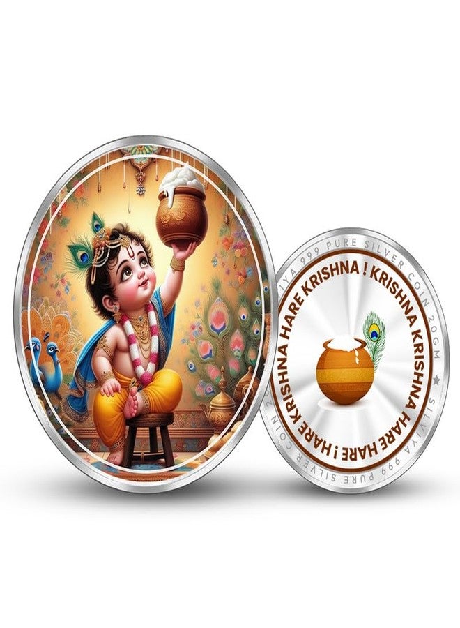Silviya BIS Hallmarked Little Krishna 999 Pure Silver Coin (20 Gram) Round Shape: Janmashtami Gift - Hindu God - Puja Offering - Laddu Gopal Idol - Diwali Coin - Image 1