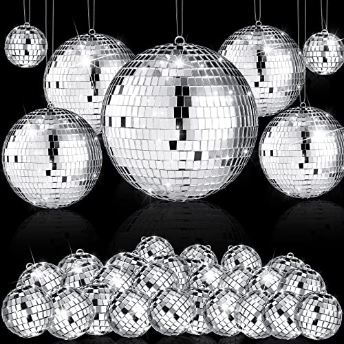 Hoolerry 65 Pcs Disco Balls Reflective Hanging Disco Ball Decorations Assorted Silver Ball for 70s Wedding Dance Music Ballroom Hall Props Club Stage Backdrop Props6322 12 in