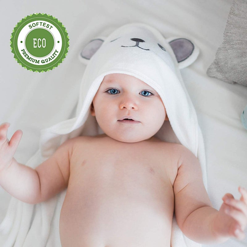 HIPHOP PANDA Hooded Towel - Rayon Made from Bamboo, Bath Towel with Bear Ears for Newborn, Babie, Toddler, Infant - Absorbent Large Baby Towel - Bear, 30 x 30 Inch - Image 2