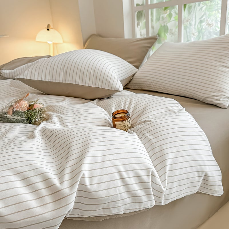 3pcs Minimalist Style, Three-Piece Set, Duvet Cover And Pillowcases Are Printed with Stripes And Plaid Patterns, Soft And Delicate, Breathable And Sweat-Wicking, Easy And Elegant, Machine Washable, Fashionable New Style, Cool And Breathable - Image 4