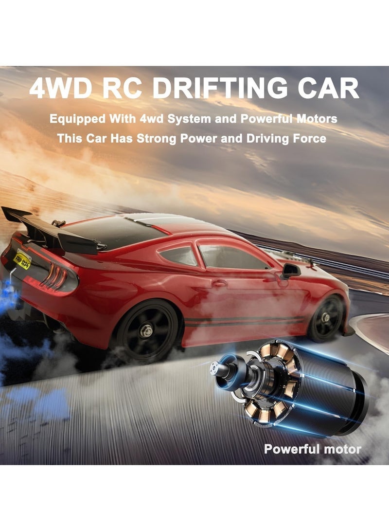 مشاريع تعز 1:16 مقياس للتحكم عن بعد سيارة RC Drift Car 4WD 18KM / H سيارة طراز عالية السرعة 2.4 جيجا هرتز مع أضواء LED رذاذ الإطارات المطاطية سباق لعبة رياضية سيارة للبالغين والأولاد والبنات هدية أطفال 2 قطعة بطاريات قابلة لإعادة الشحن - أحمر - Image 3
