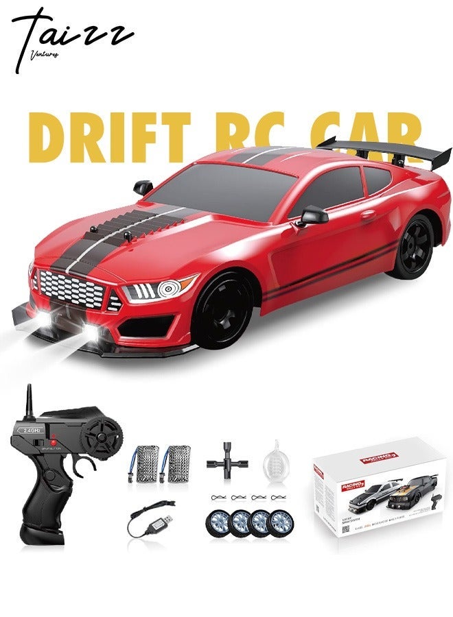 مشاريع تعز 1:16 مقياس للتحكم عن بعد سيارة RC Drift Car 4WD 18KM / H سيارة طراز عالية السرعة 2.4 جيجا هرتز مع أضواء LED رذاذ الإطارات المطاطية سباق لعبة رياضية سيارة للبالغين والأولاد والبنات هدية أطفال 2 قطعة بطاريات قابلة لإعادة الشحن - أحمر - Image 1
