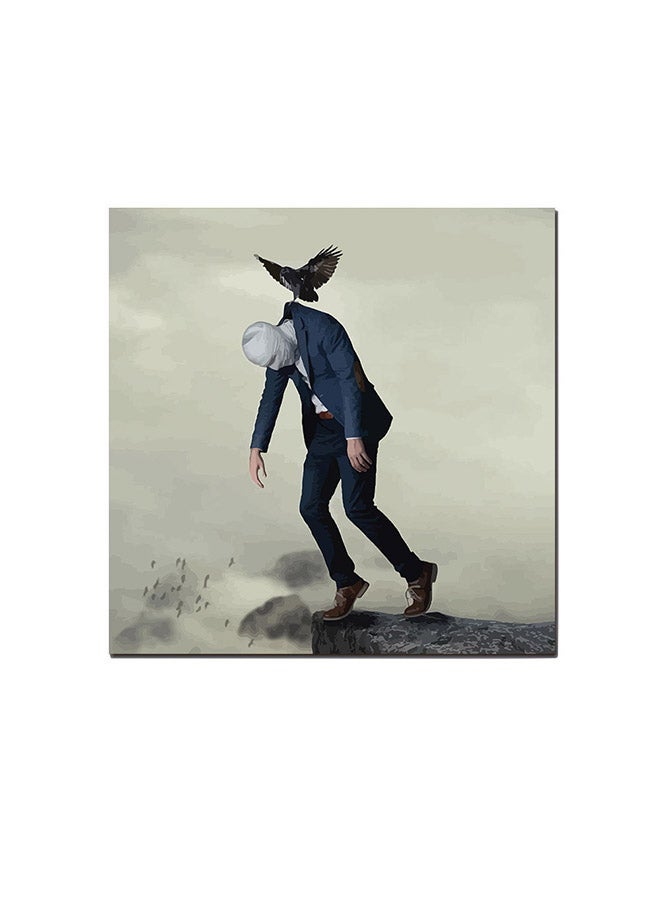 RYN Man And Bird Wall Art Painting Grey/Blue/Black 30 x 30centimeter - Image 2