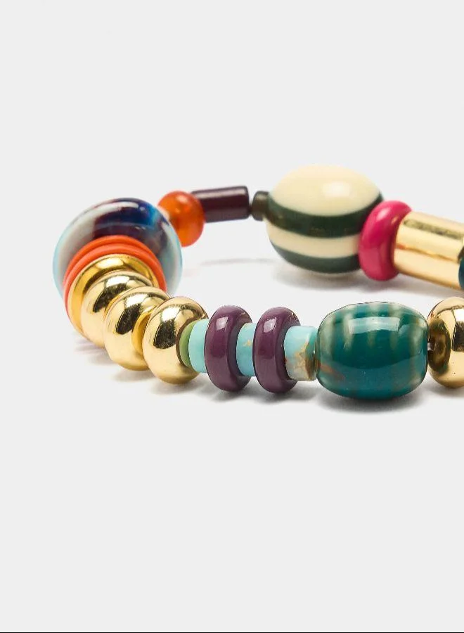 بارفوا سوار مطاطي مع خرزات حجرية وخزف