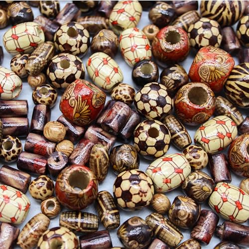 Fun-Weevz 500 PCS Wooden Beads for Jewelry Making Adults, Painted Assorted African, Macrame Supplies, Craft Wood for Bracelets & Necklace, Large & Small Round Barrel Tubular - Image 3