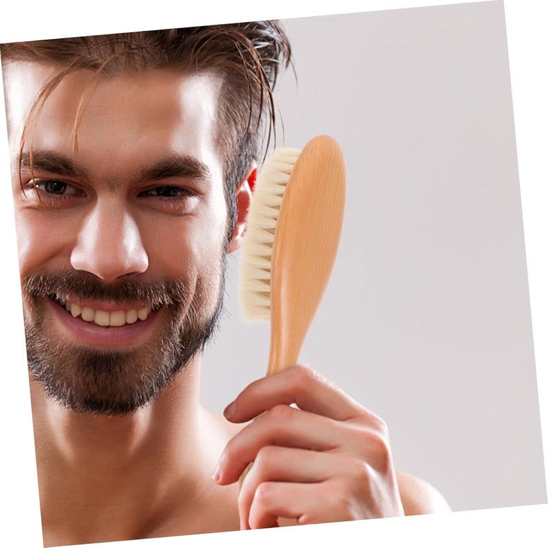 فرشاة لحية من الصوف الكثيف بمقبض منحني للحلاقة وتصفيف الشعر في المنزل وصالون الحلاقة - Image 5