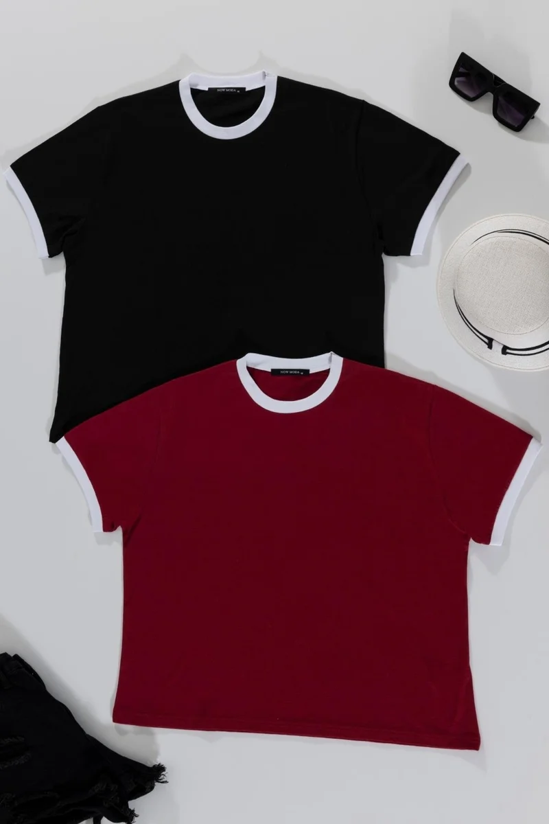 ناو مودا 2 Pack Burgundy Black Tshirt