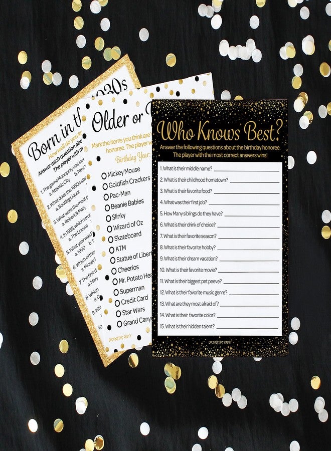 DISTINCTIVS Black and Gold 90th Birthday Game Bundle - Set of 3 Birthday Party Games for 20 Guests, Born in The 1930s Theme - Image 2