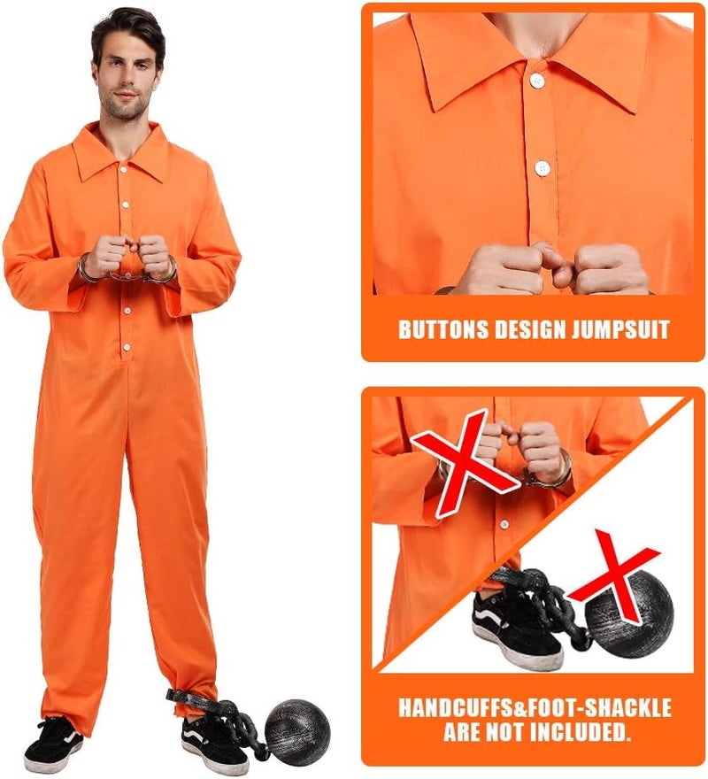 ReneeCho Orange Prisoner Jumpsuit Jailbird Costume Men Adult Halloween Inmate Onesie - Image 1