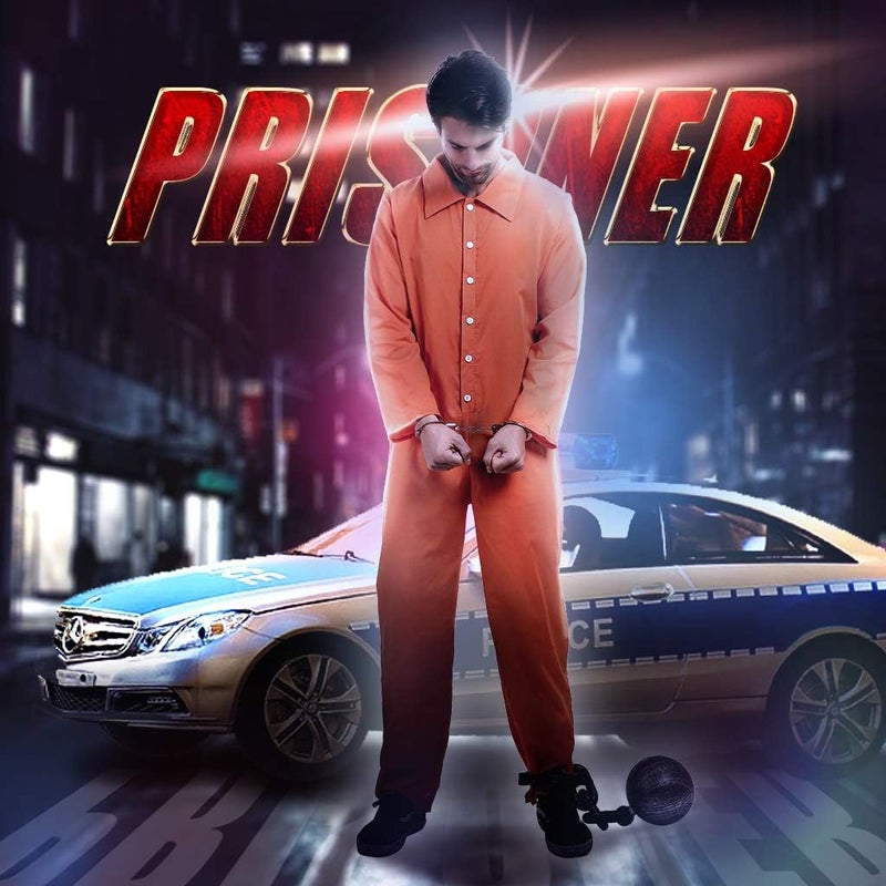 ReneeCho Orange Prisoner Jumpsuit Jailbird Costume Men Adult Halloween Inmate Onesie - Image 2