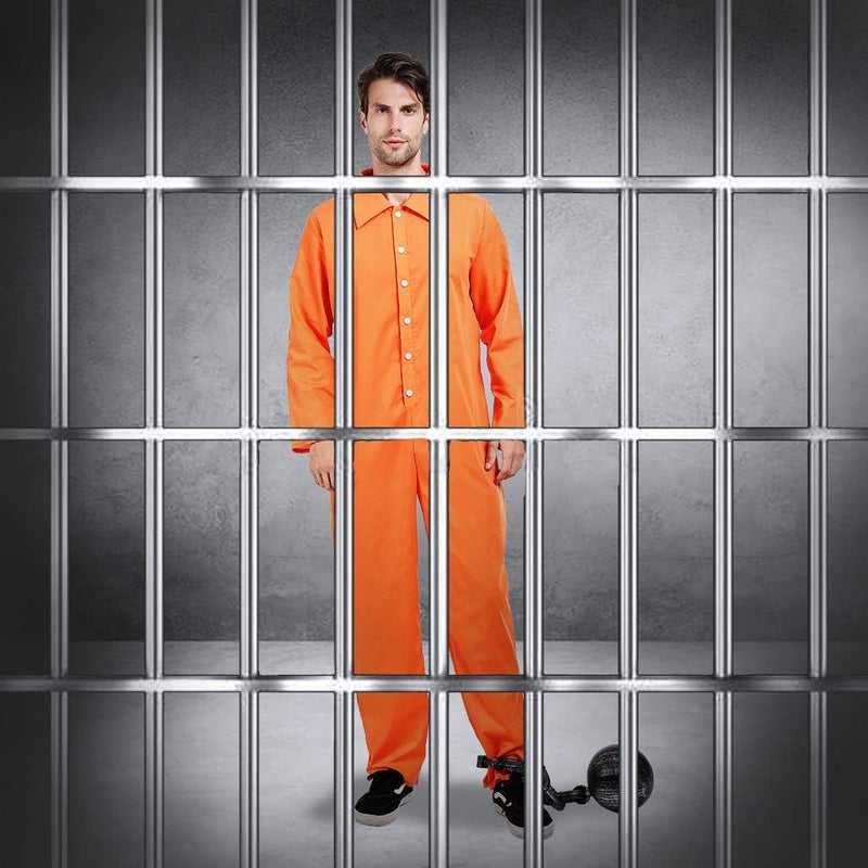ReneeCho Orange Prisoner Jumpsuit Jailbird Costume Men Adult Halloween Inmate Onesie - Image 3
