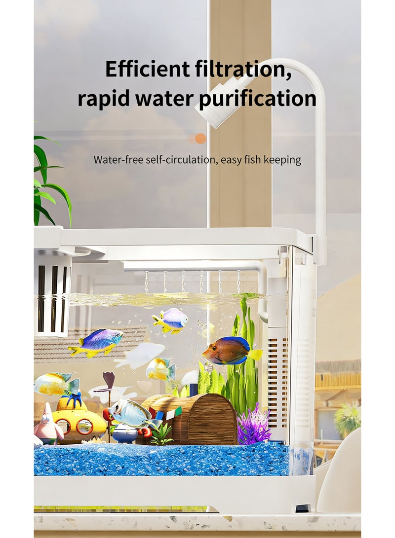 Desktop Aquarium with Planter Holder & LED Light, All-in-One Fish Tank Kit with Filtration System, 360° Clear View, Ideal for Small Fish, Betta Fish, Goldfish and Turtles, Home Office Decor & Beginners Gift, White, 8028-M - Image 4