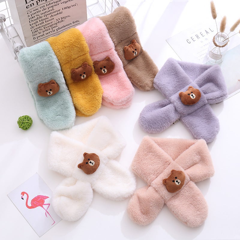 Children'S Scarf Fashion Men'S And Women'S Solid Color Plush Imitation Rabbit Fur Warm Scarf Baby Cartoon Scarf - Image 4