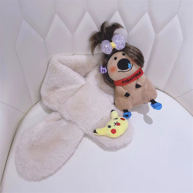 Children'S Scarf Fashion Men'S And Women'S Solid Color Plush Imitation Rabbit Fur Warm Scarf Baby Cartoon Scarf - Image 1