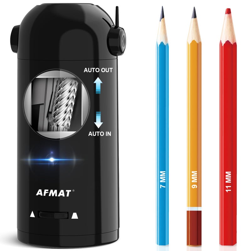 AFMAT Electric Pencil Sharpener for Colored Pencils 7115mm Robot Pencil Sharpener Fully Automatic Rechargeable HandsFree Pencil Sharpeners for Large Pencils Home Classroom Battery Operated