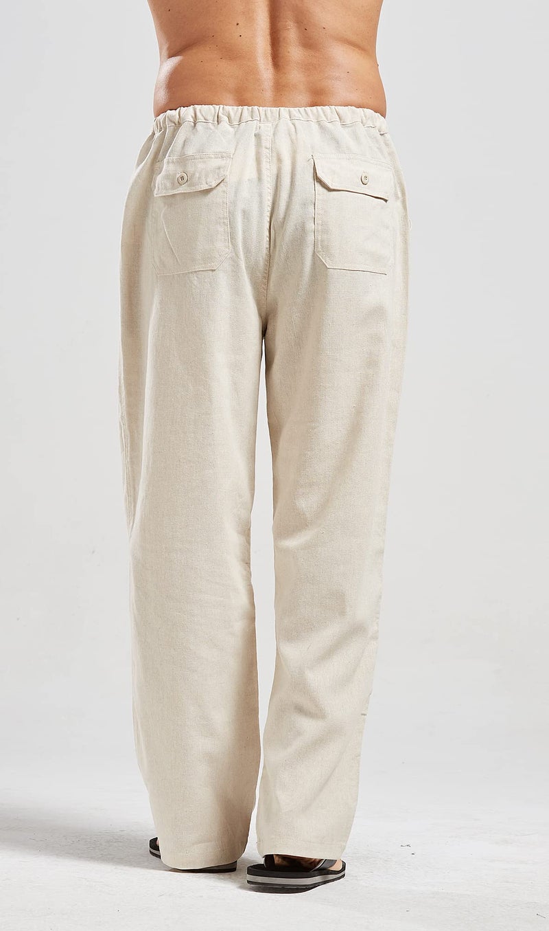utcoco Qiuse Men's Casual Loose Fit Straight-Legs Stretchy Waist Beach Pants (X-Small, Beige) - Image 3