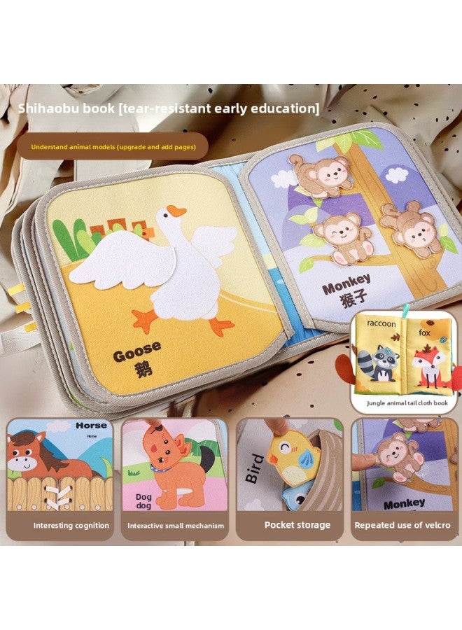 Tear And Tear Books, Cloth Books, Tear And Wash Hands, Tear Cloth Books, Baby Can Bite Baby Early Education Toys, 6-12 Months, Foreign Trade-Color:Upgraded 14-sided (animal) + Tail Cloth Book-Specification:Single Product