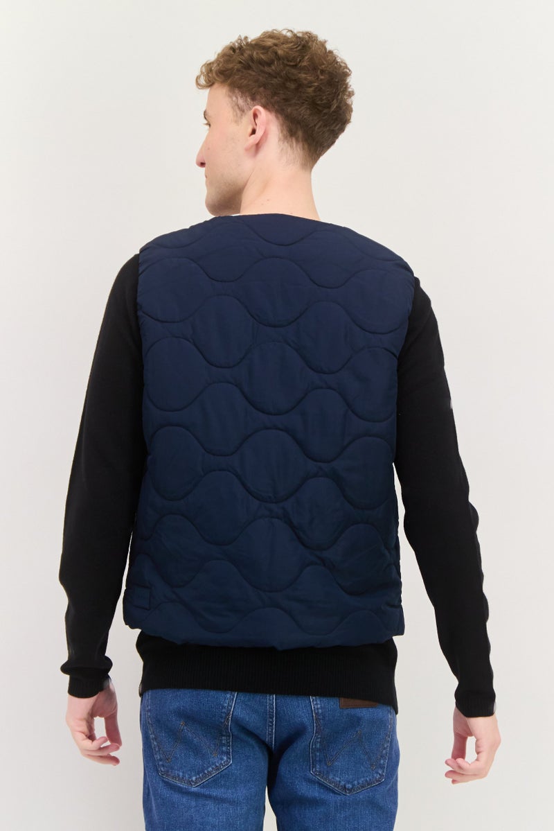 ESPRIT سترة بدون أكمام للرجال مزودة بتصميم مبطن، Navy - Image 3