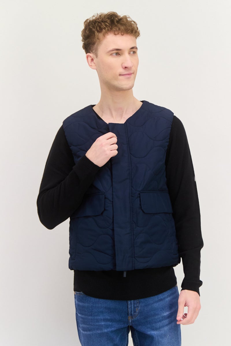 ESPRIT سترة بدون أكمام للرجال مزودة بتصميم مبطن، Navy - Image 1