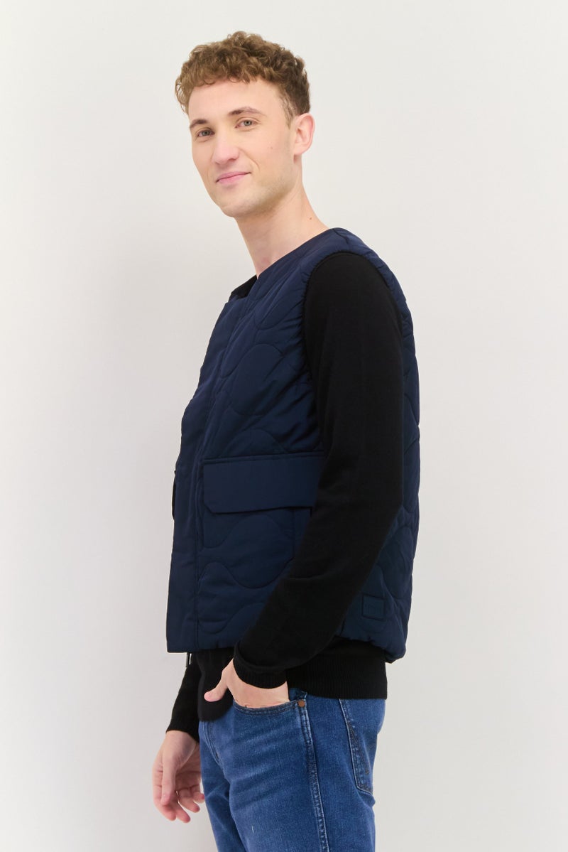 ESPRIT سترة بدون أكمام للرجال مزودة بتصميم مبطن، Navy - Image 2