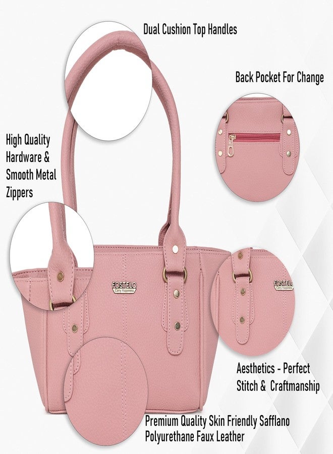 Fostelo Women's Julia Satchel Tote Handbag for Women | Tote Bag for Work | Ladies Purse | Stylish Shoulder Bag | Gift For Women | Light Pink - Image 2