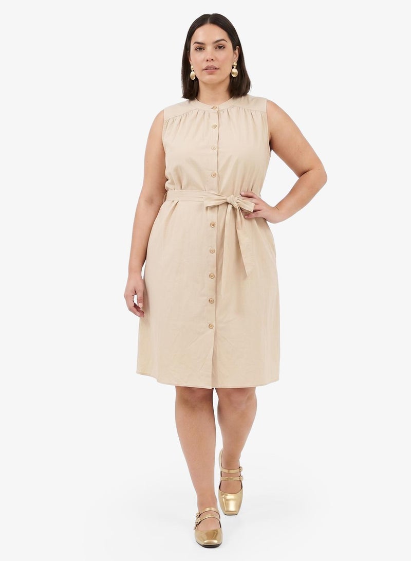 Ginger Plus Belted Button Up Midi Dress - Image 1