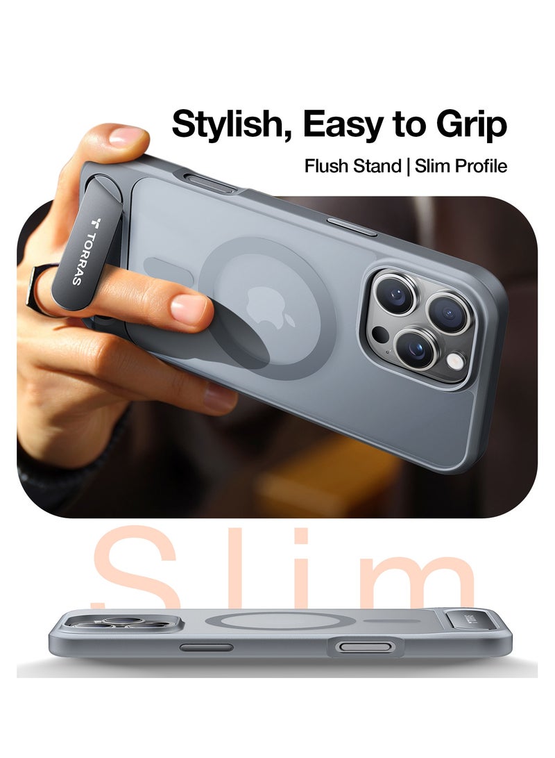 TORRAS Strong Magnetic & Seamless Stand for iPhone 16 Pro Case, [18N Mighty Magnetic] [12FT Mil-Grade Drop Tested] [Fit for MagSafe] Kickstand Protective Slim Phone Case for iPhone 16 Pro 6.3", Grey Titanium Grey - Image 4