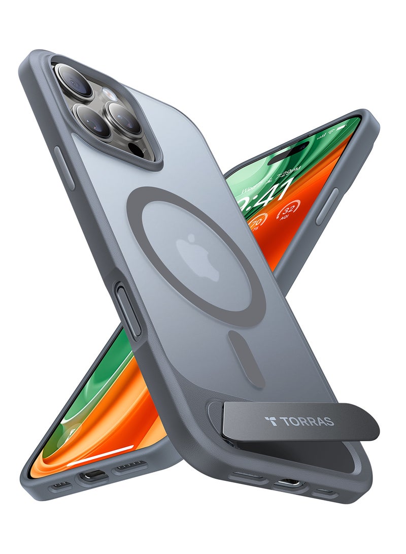 TORRAS Strong Magnetic & Seamless Stand for iPhone 16 Pro Case, [18N Mighty Magnetic] [12FT Mil-Grade Drop Tested] [Fit for MagSafe] Kickstand Protective Slim Phone Case for iPhone 16 Pro 6.3", Grey Titanium Grey - Image 2