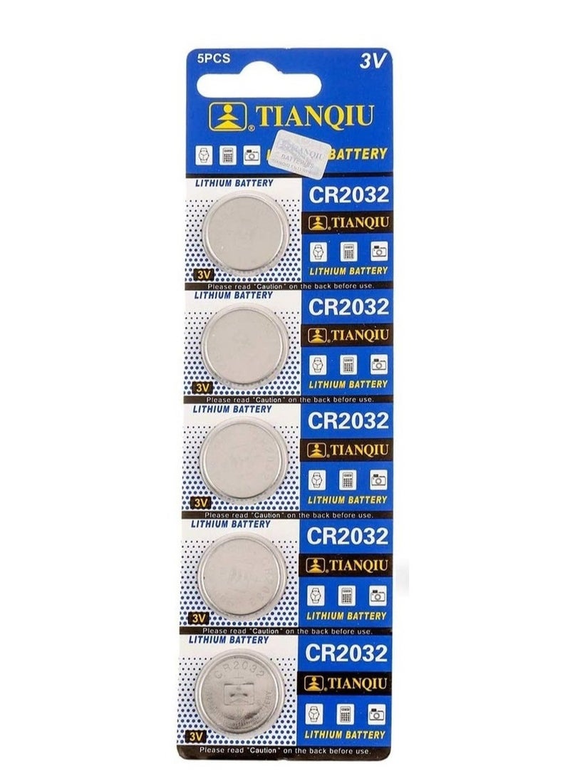 TIANQIU 5 Piece CR2032 Lithium Coin Cell Battery 3V 
