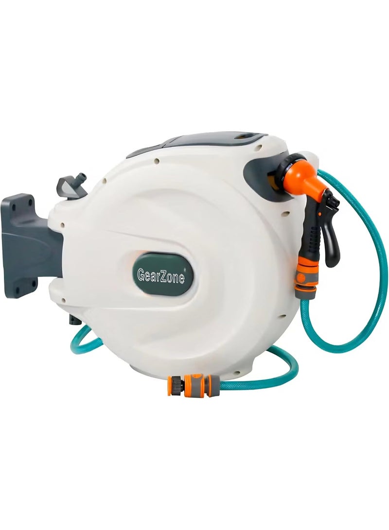 GearZone بكرة خرطوم حديقة، بكرة خرطوم ماء بطول 20 متر، بكرة خرطوم مثبتة على الحائط مع تخزين مغلق، قفل لأي طول لري الحديقة - Image 1