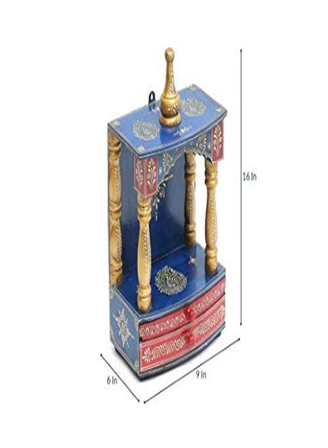 CRAFT TREE Woodend Handpainted Pooja Mandir for Home Temple in Blue Color - Image 3